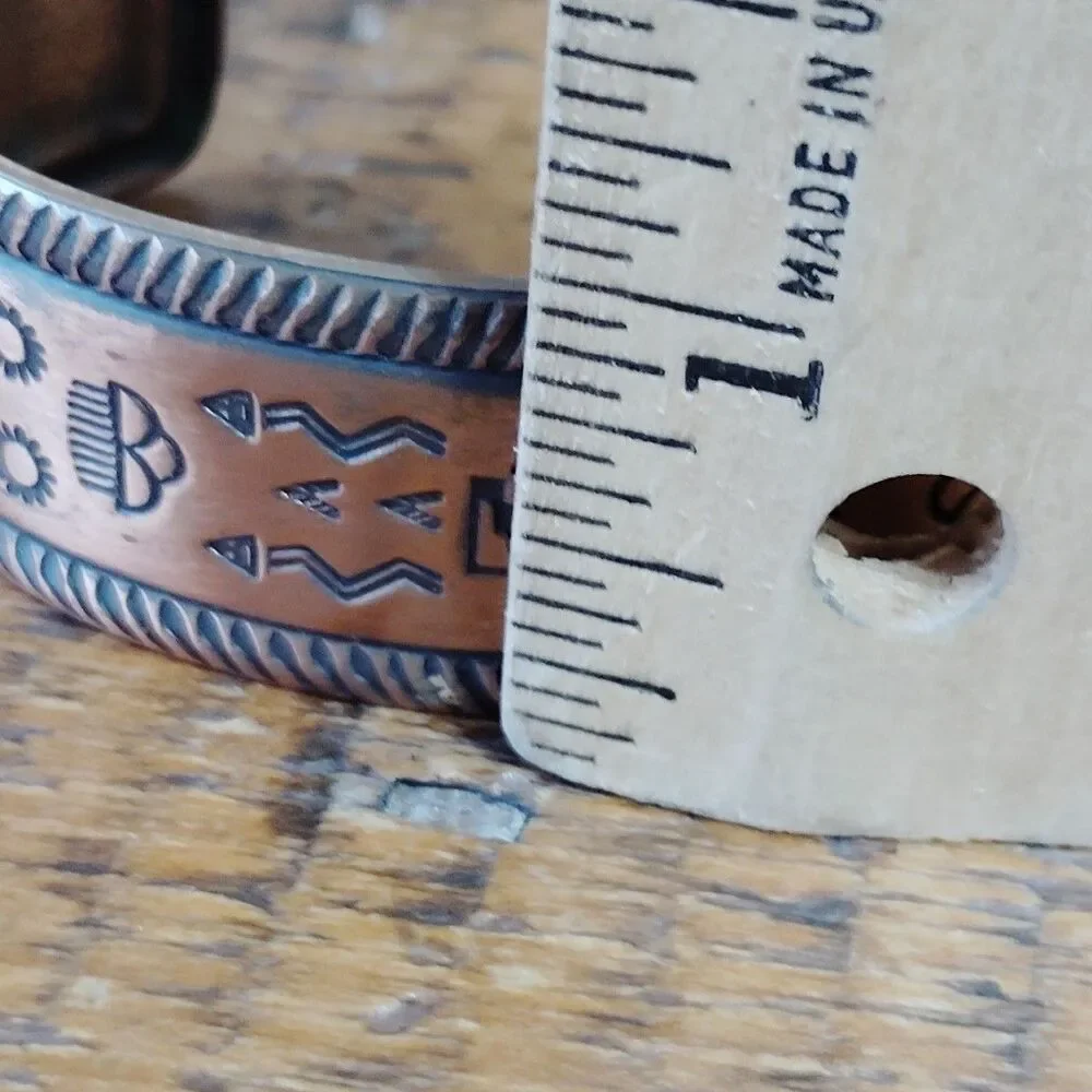 Vintage Solid Copper Cuff Bracelet Bell Trading Post Thunderbird Southwestern